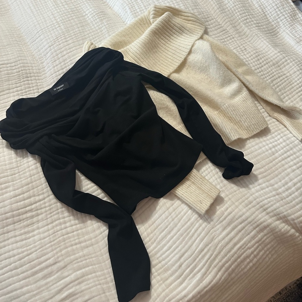Topshop Black and Cream Off-the-Shoulder Sweater Set